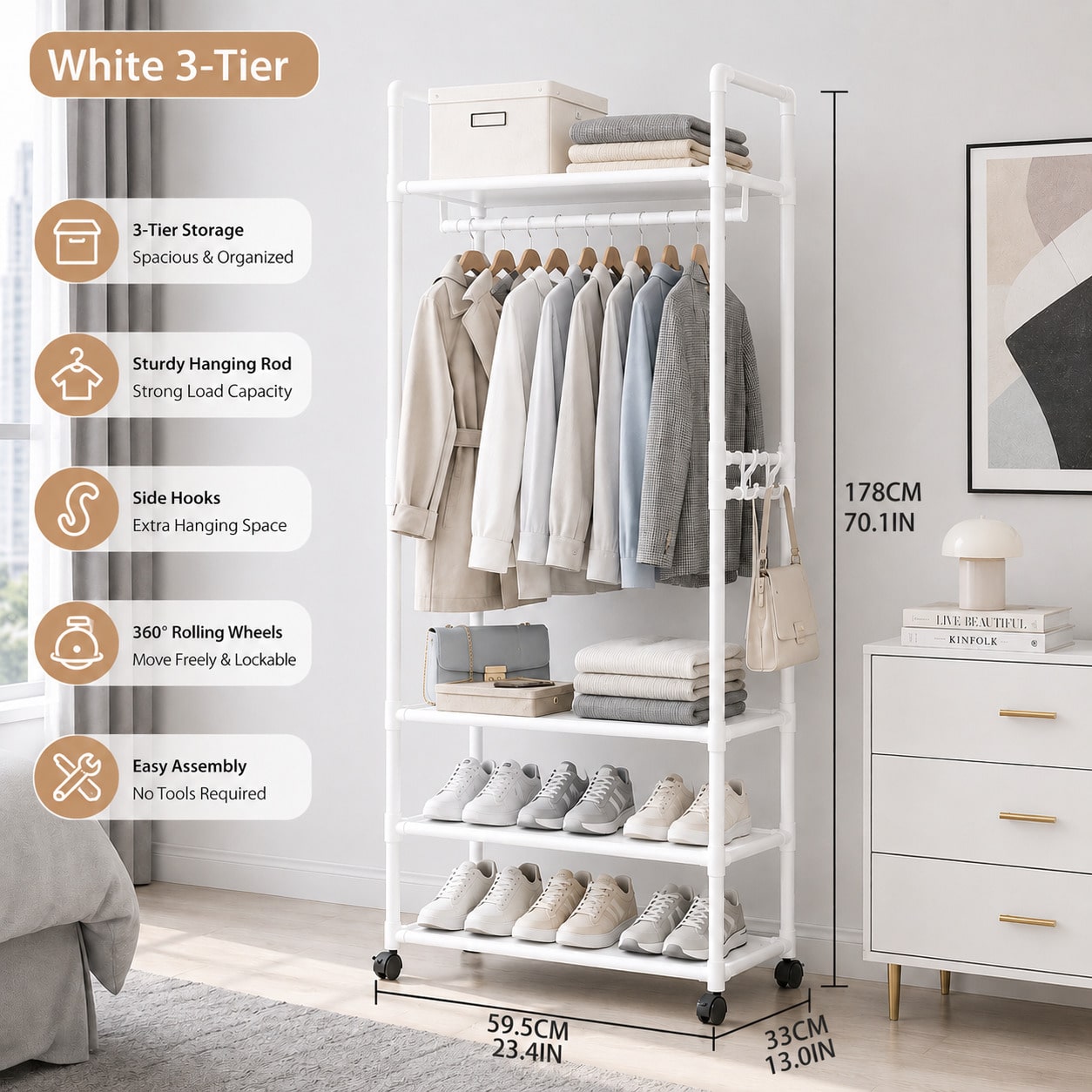 Rolling Clothes Rack With Whee - Fishing Rod Holder recension och pris