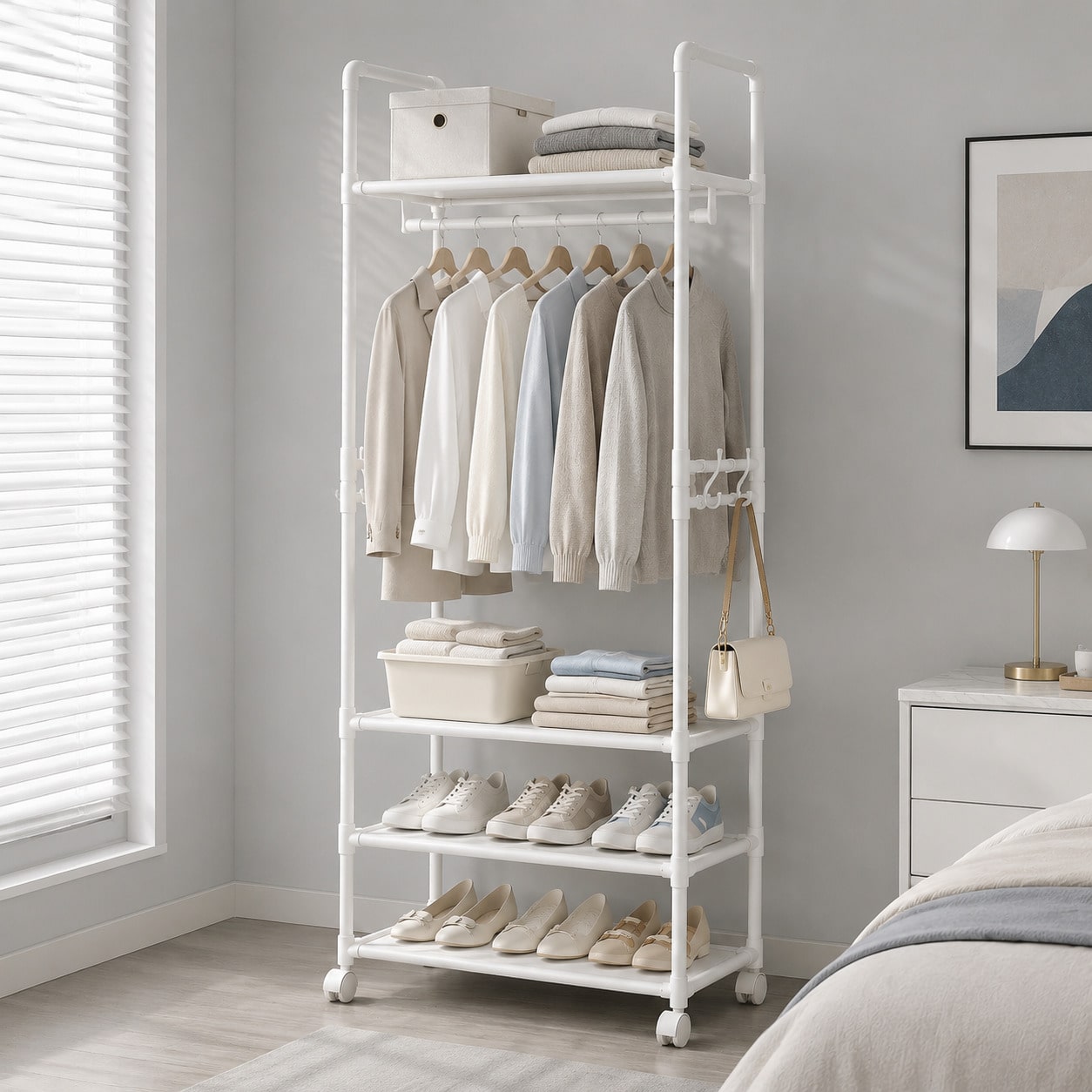 Rolling Clothes Rack With Whee - Fishing Rod Holder recension och pris
