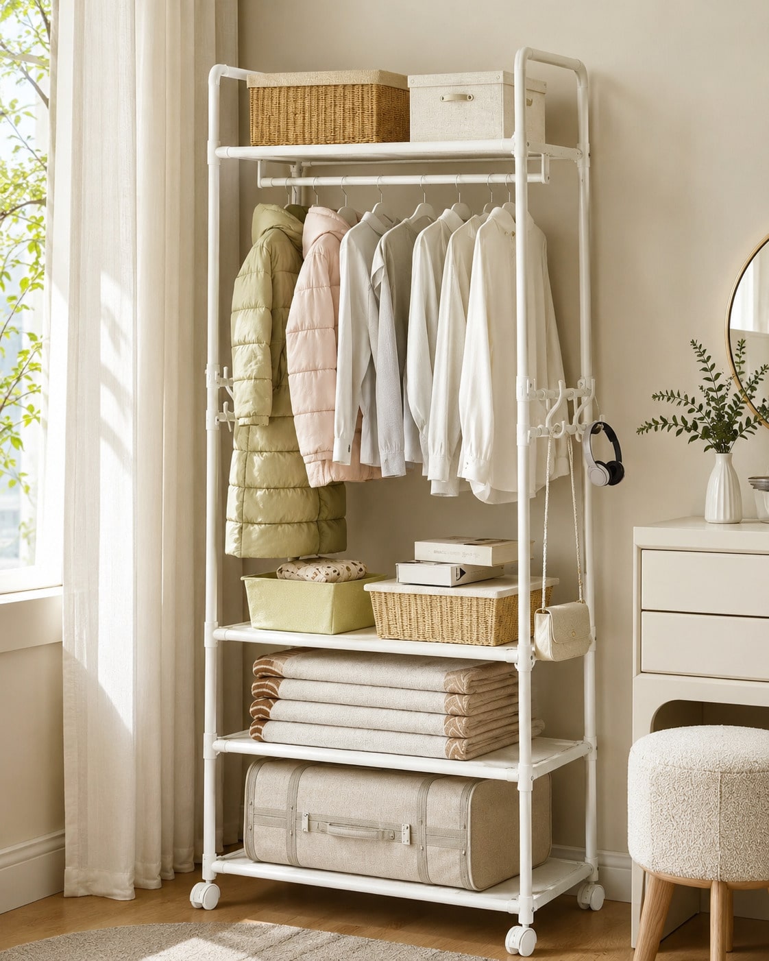 Rolling Clothes Rack With Whee - Fishing Rod Holder recension och pris